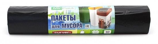 Мешки для мусора 130 литров 40 мкм, черные, 2 слоя (ПВД, в рулоне 10 штук, 93x110 см) - Вид 1