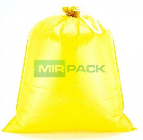 Пакеты для мусора с завязками 60 литров, 18 мкм, 10 шт. ПНД, желтые, + ленты для затягивания - Вид 4